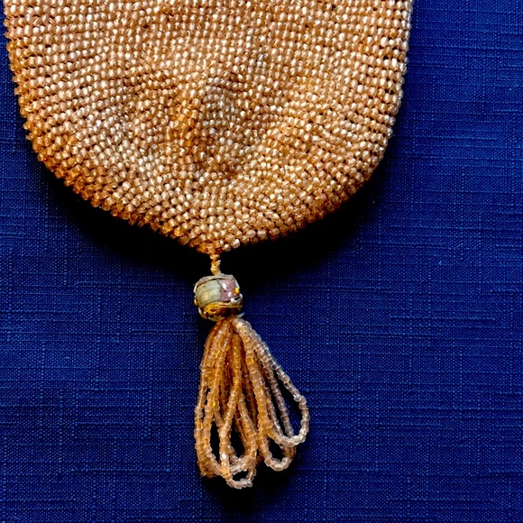 Vintage, Mauve, Beaded Drawstring Evening Purse - Picture 7 of 8